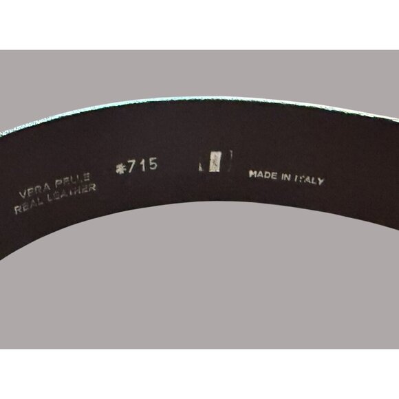 Vera Pelle Vintage Made In Italy Black Leather Belt Ornate Gold Buckle Inlays - Picture 6 of 8